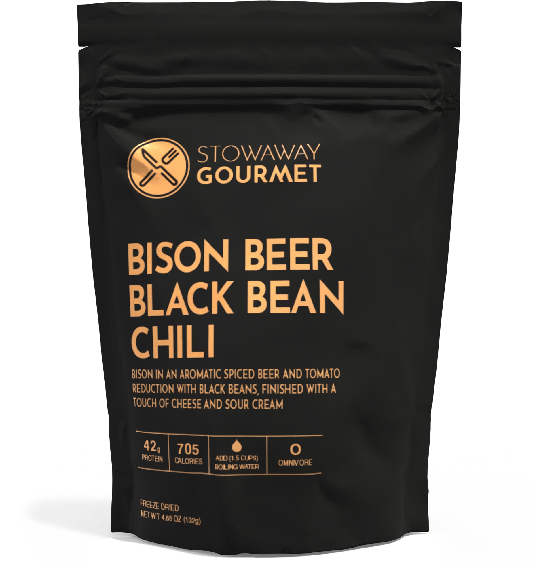 Bison Beer Black Bean Chili by Stowaway Gourmet — freeze-dried backpacking meal