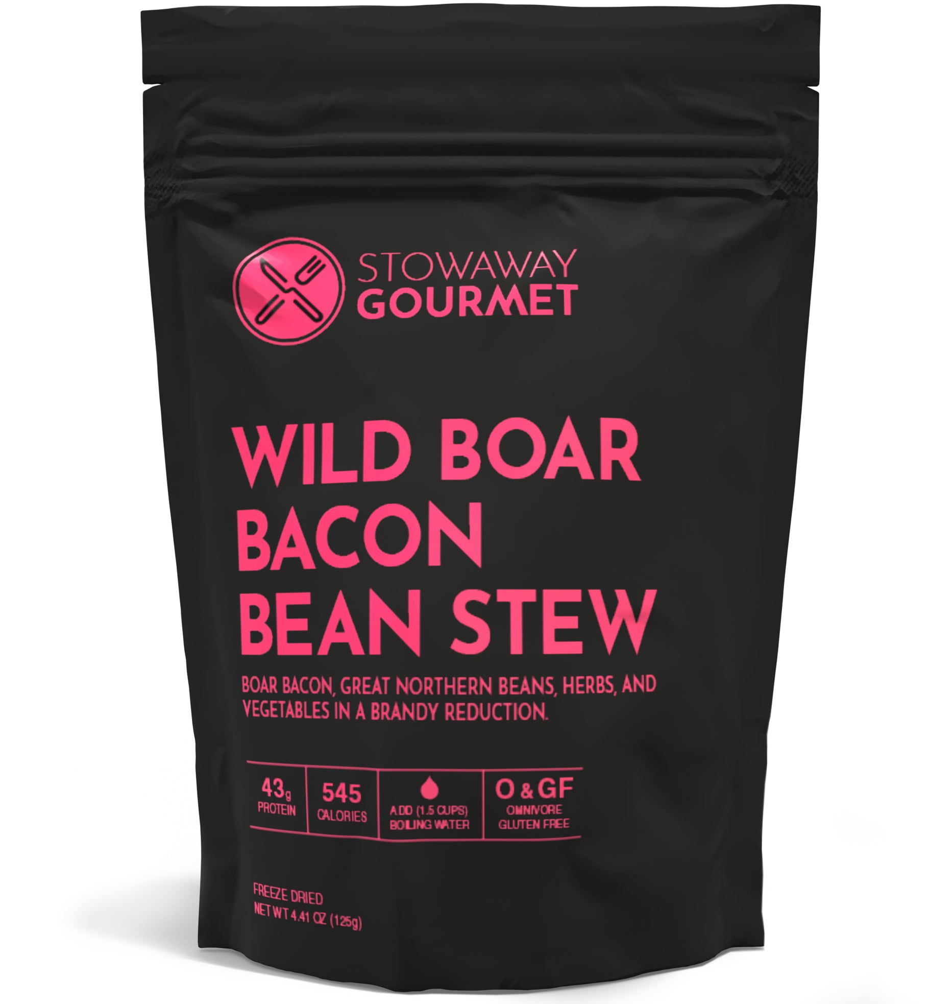 Wild Boar Bacon Bean Stew by Stowaway Gourmet — freeze-dried backpacking meal
